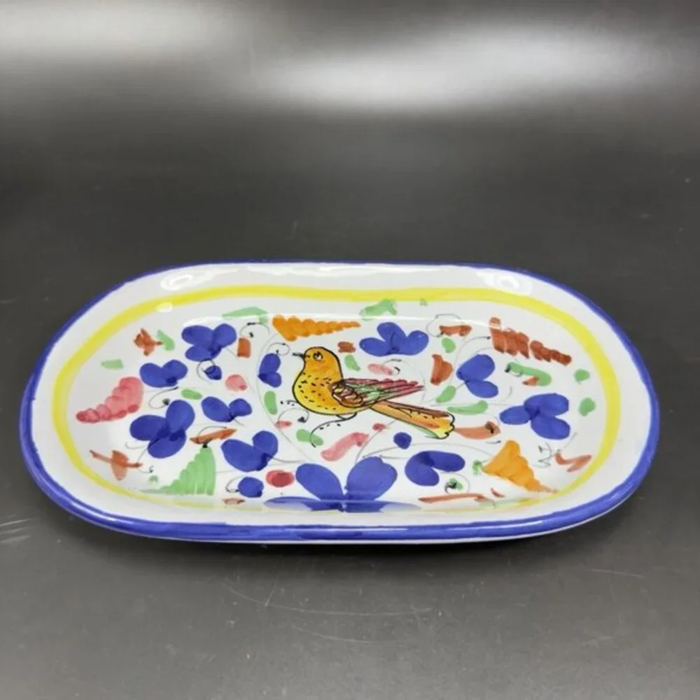 Hand Painted Deruta Italian Pottery Oval‎ Dish Plate Tray Folk Art Italy Decor
